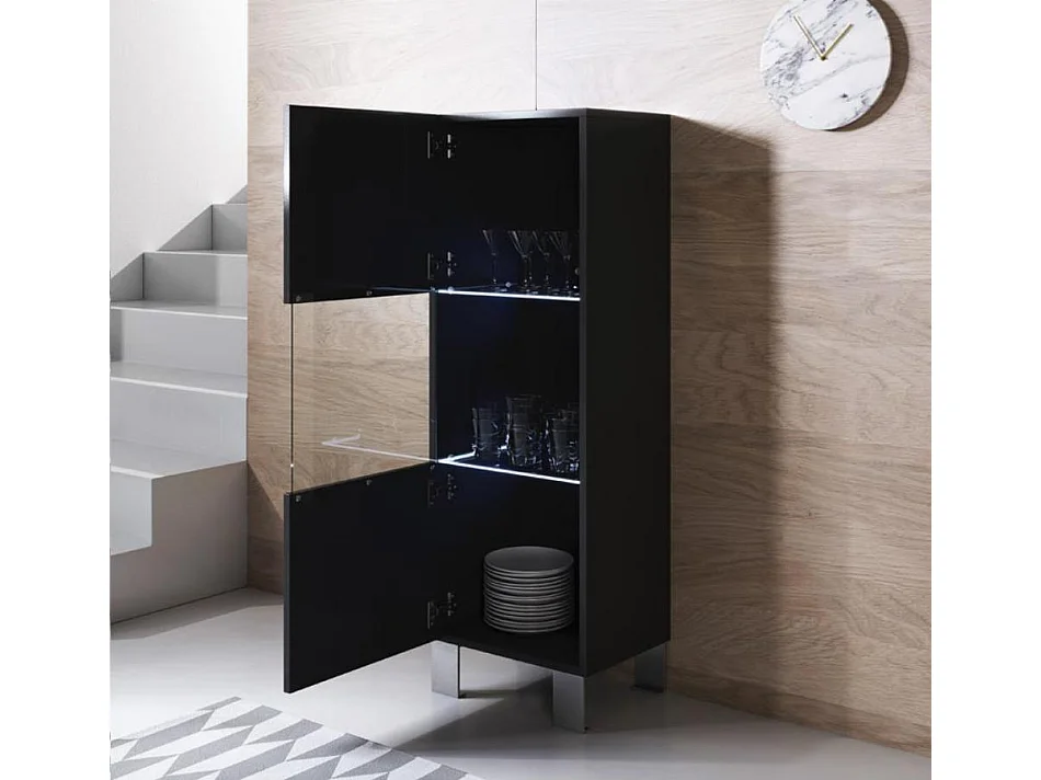 Vitrine pour Salon Salle à manger en Noir avec LED 40x29x138cm Luke V3
