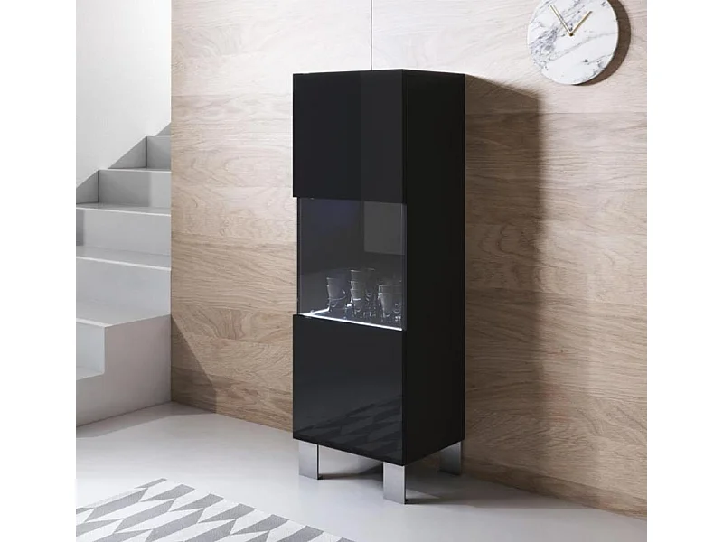Vitrina para Salón comedor en Negro con LED 40x29x138cm Luke V3