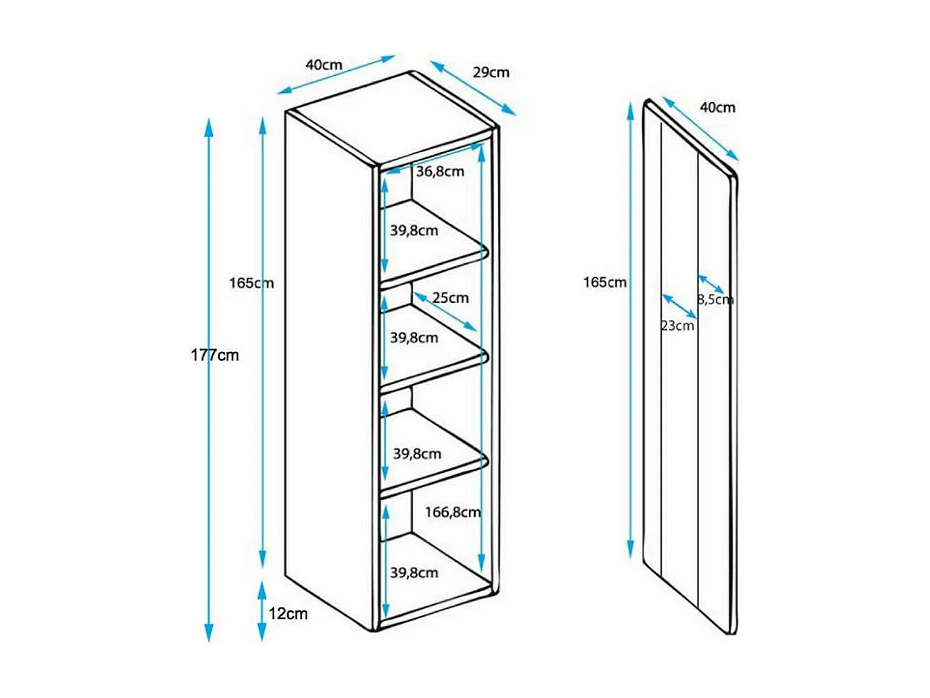 Vitrine pour Salon Salle à manger en Sonoma et Blanc avec LED 40x29x177cm Luke V5
