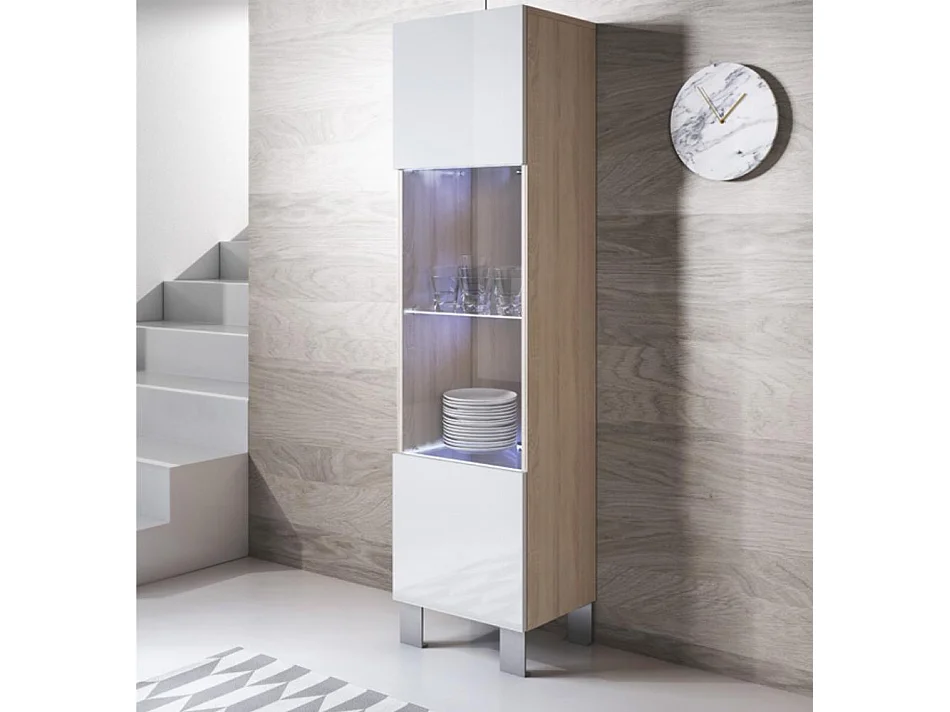 Vitrina para Salón comedor en Sonoma y Blanco con LED 40x29x177cm Luke V6
