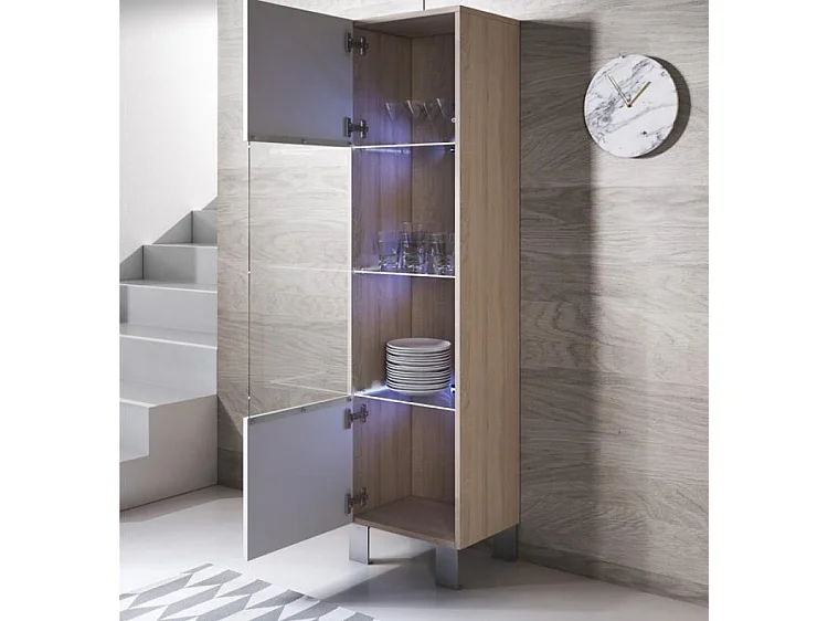 Vitrina para Salón comedor en Sonoma y Blanco con LED 40x29x177cm Luke V6