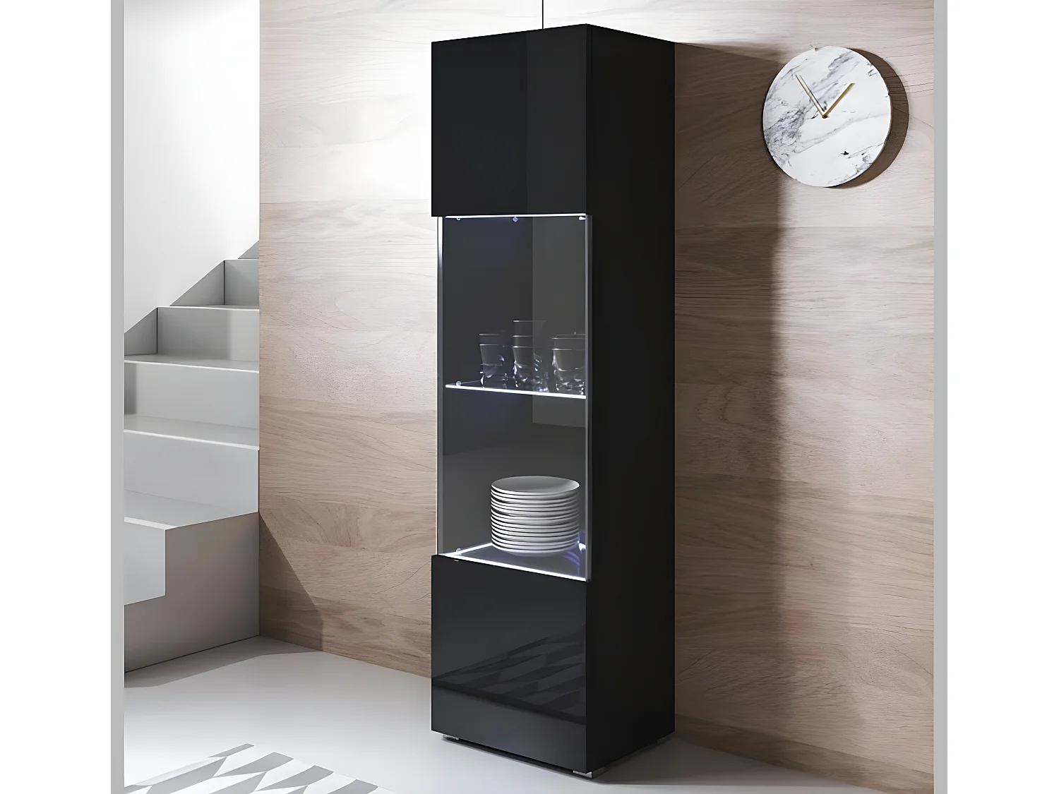 Vitrina para Salón comedor en Negro con LED 40x29x167cm Luke V6