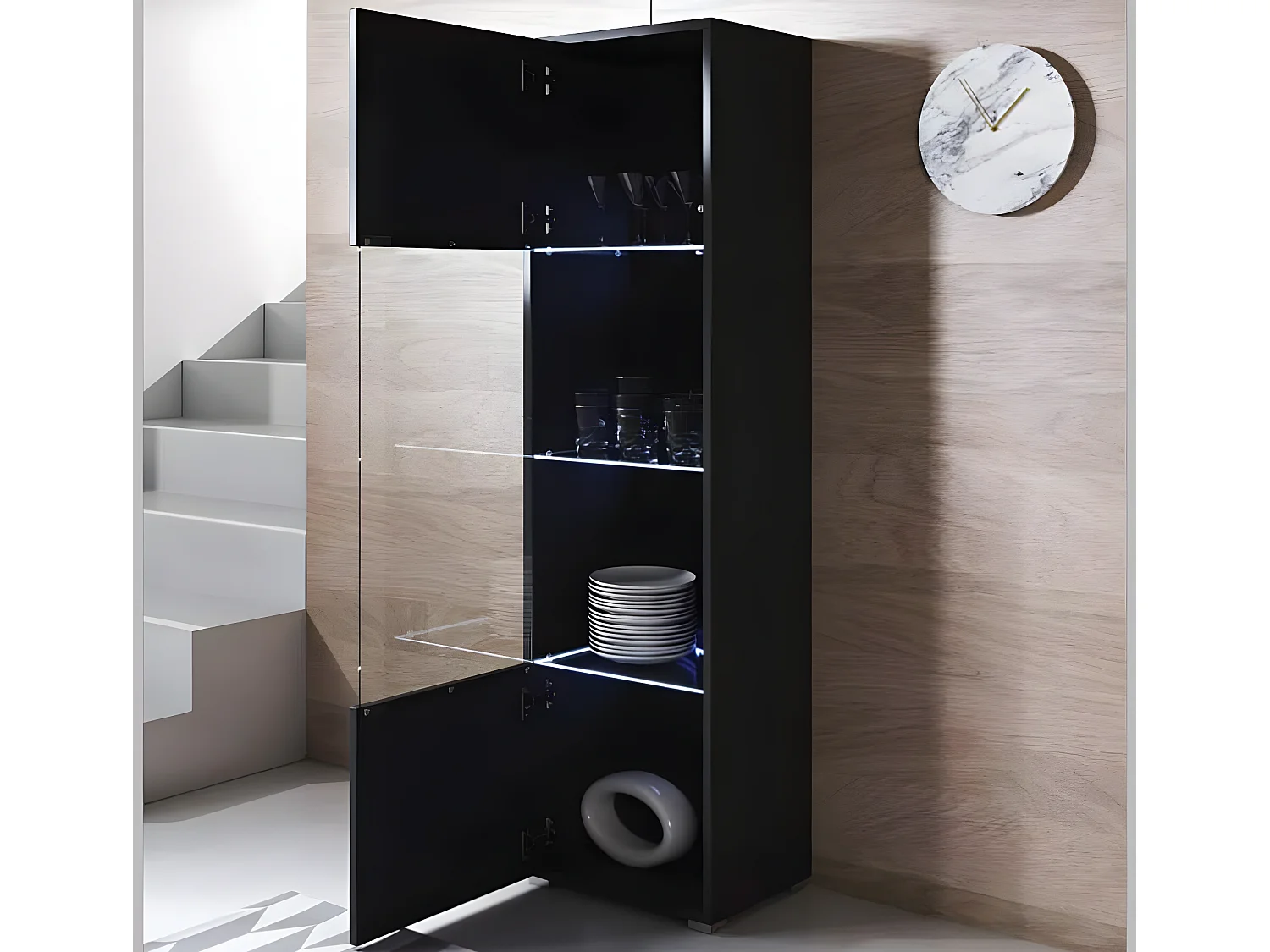 Vitrina para Salón comedor en Negro con LED 40x29x167cm Luke V6
