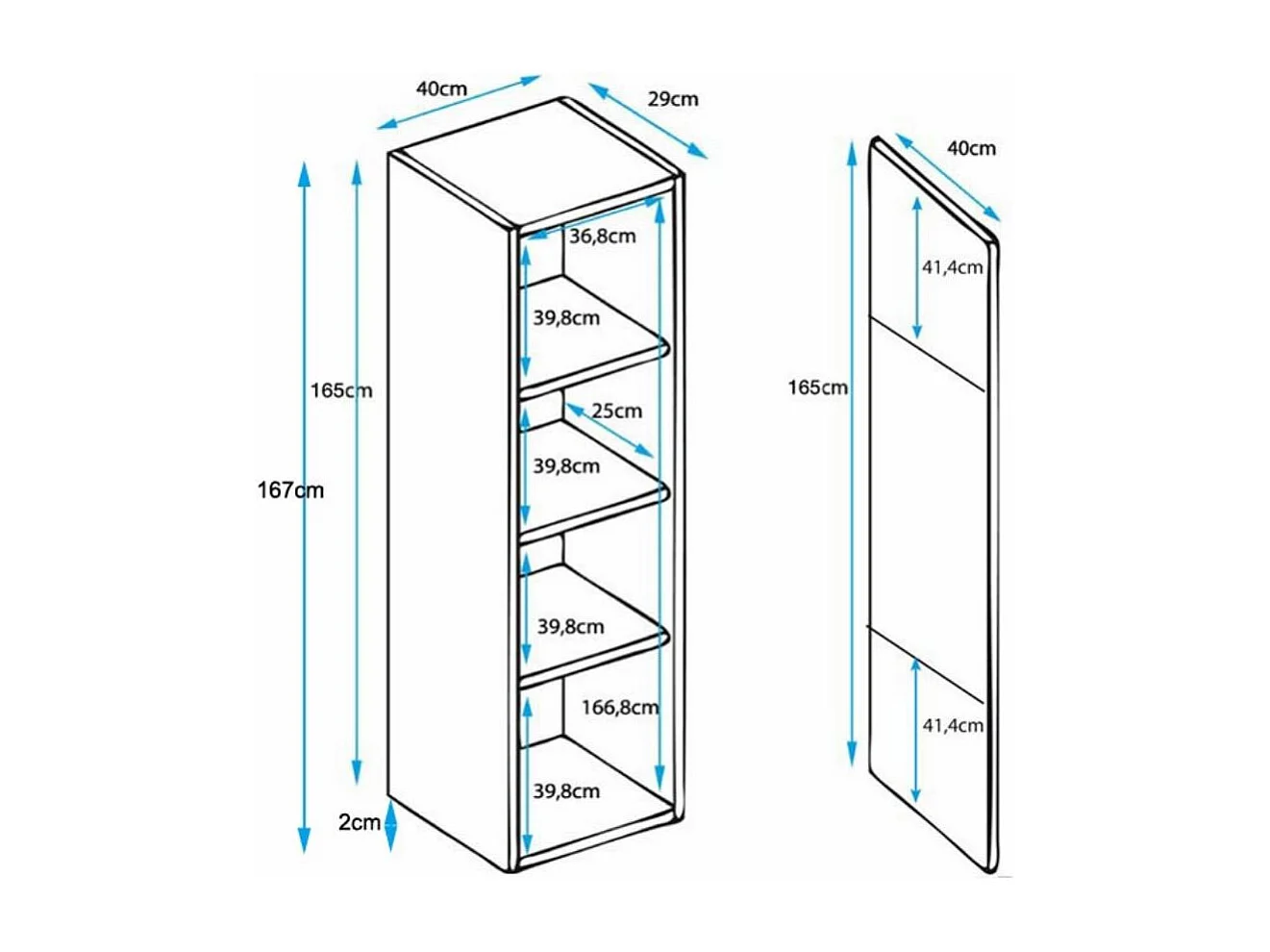 Vitrina para Salón comedor en Blanco con LED 40x29x167cm Luke V6