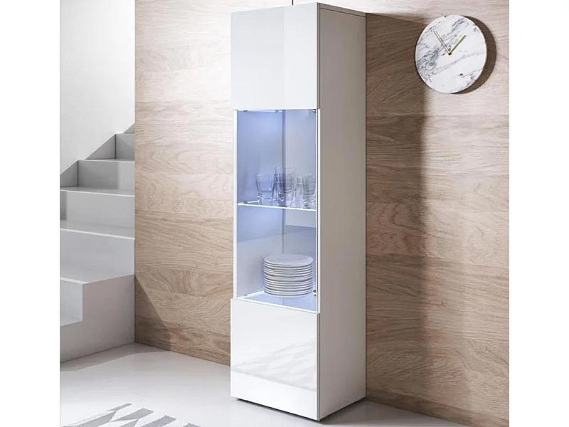 Vitrine pour Salon Salle à manger en Blanc avec LED 40x29x167cm Luke V6