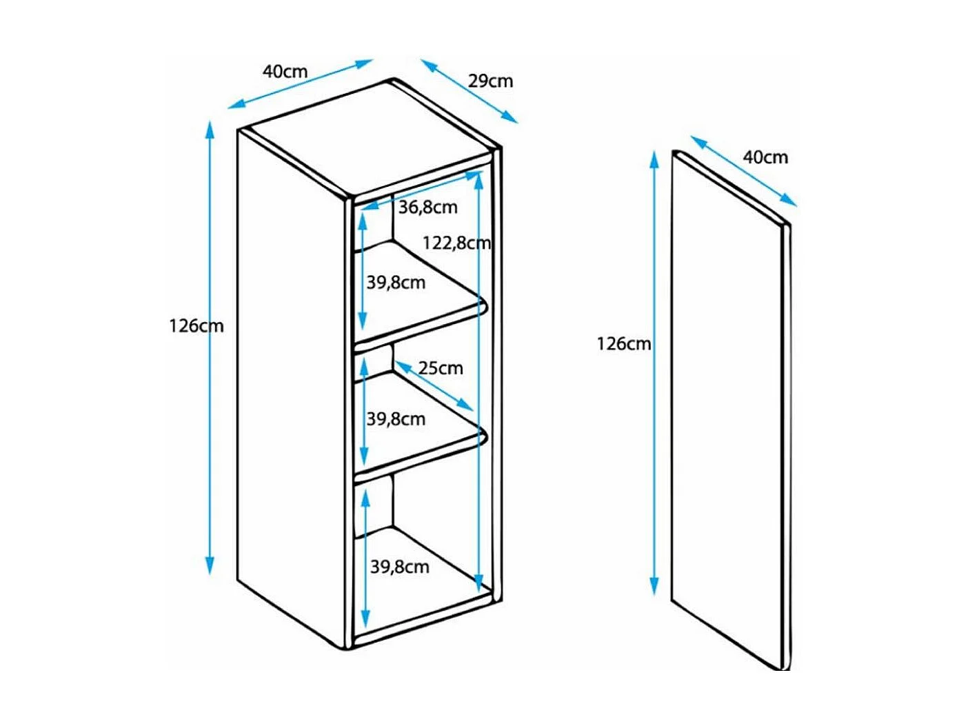 Vitrine pour Salon Salle à manger en Noir 40x29x126cm Luke V1