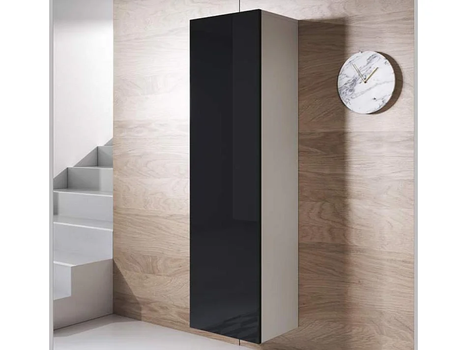 Vitrine pour Salon Salle à manger en Blanc et Noir 40x29x165cm Luke V4