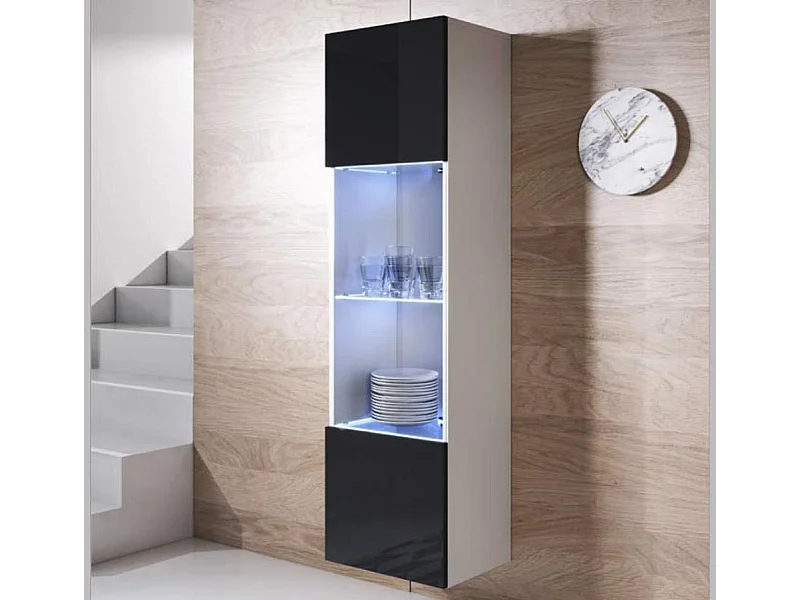 Vitrina para Salón comedor en Blanco y Negro con LED 40x29x165cm Luke V6