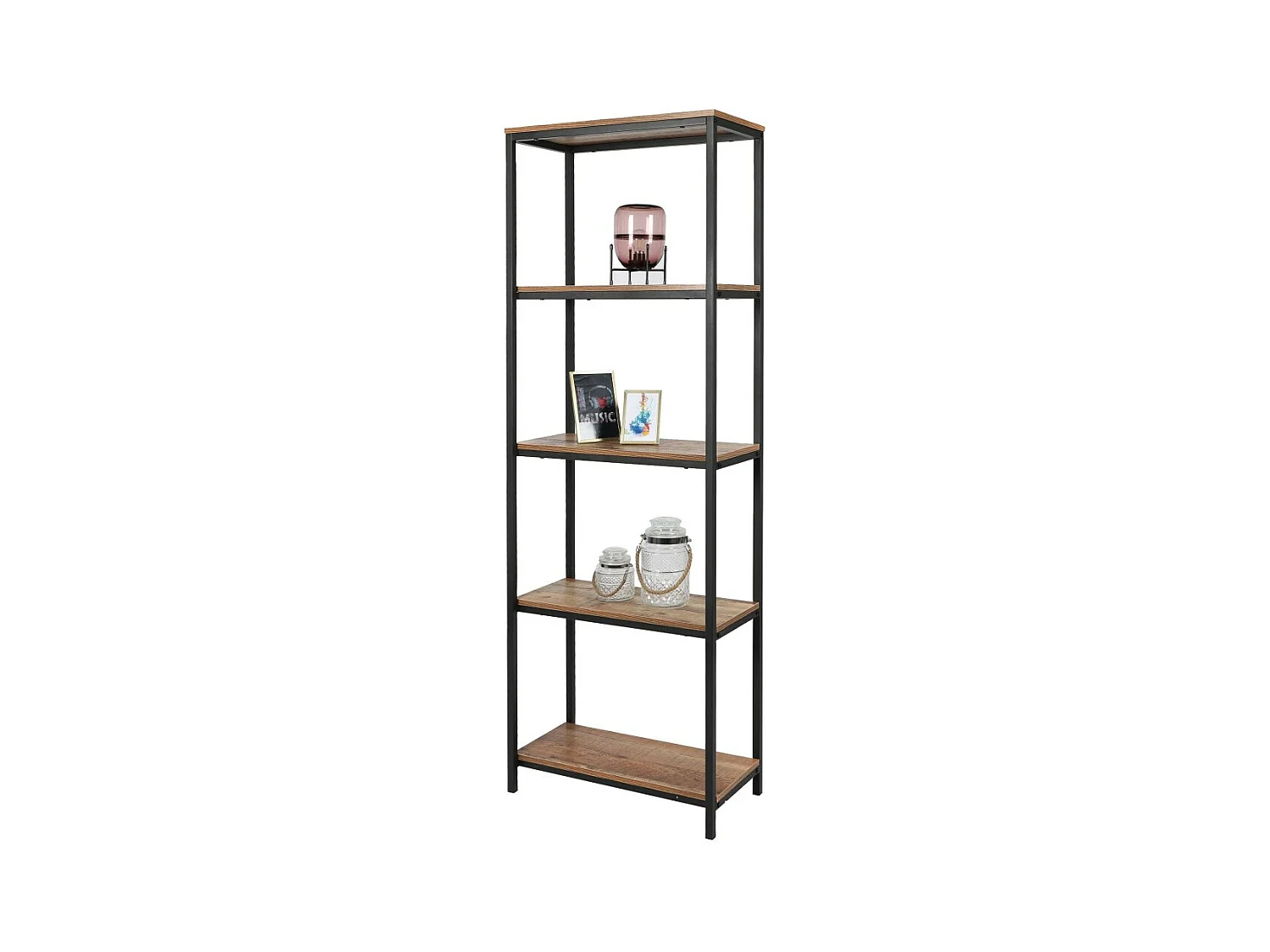 Étagère ouverte à 5 niveaux – 60x30x180 cm, coloris chêne foncé et noir – Collection OAKLANDER