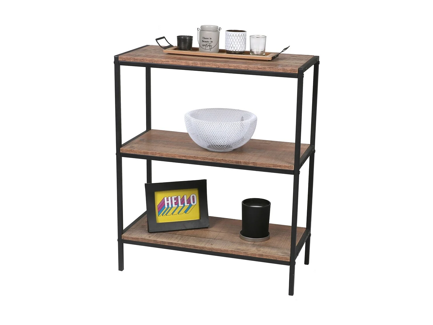 Kleine open boekenkast met 3 niveaus - 60x30x76 cm, eiken en zwart kleur - OAKLANDER collectie