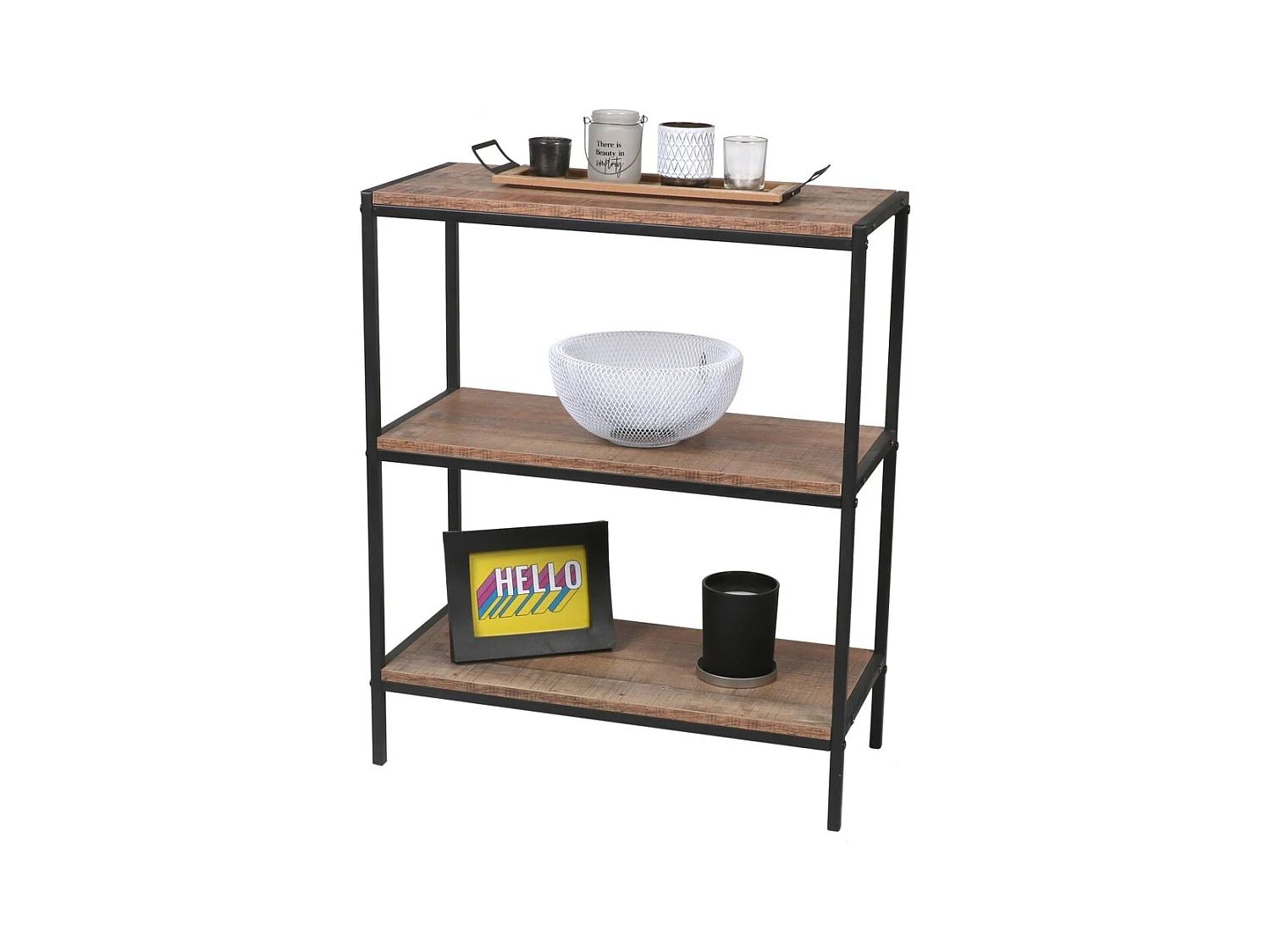 Petite étagère ouverte à 3 niveaux – 60x30x76 cm, coloris chêne et noir – Collection OAKLANDER