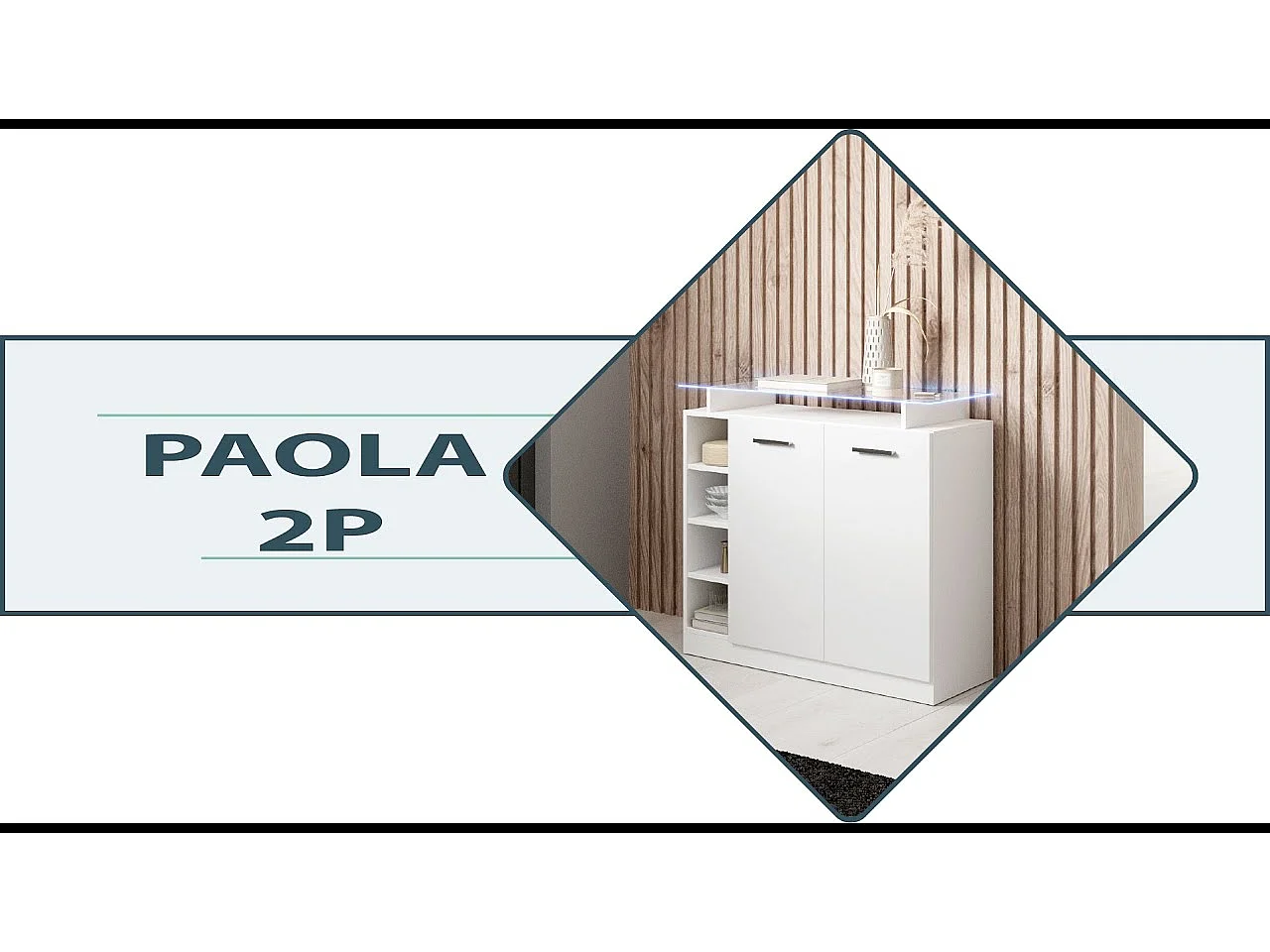 Meuble d'entrée pour Hall d'entrée Couloir en Blanc avec LED 97x35x87cm Paola 2P