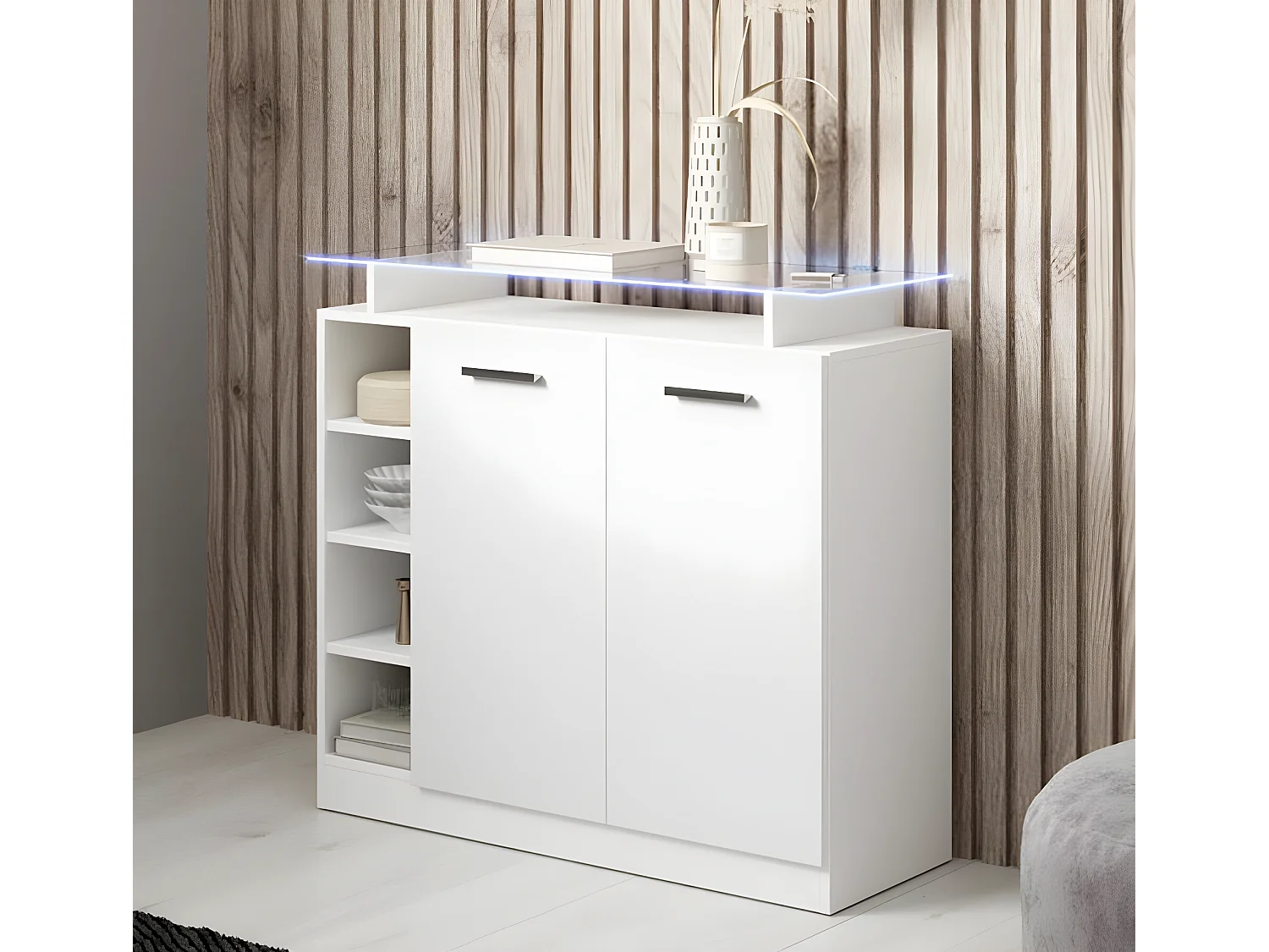 Meuble d'entrée pour Hall d'entrée Couloir en Blanc avec LED 97x35x87cm Paola 2P