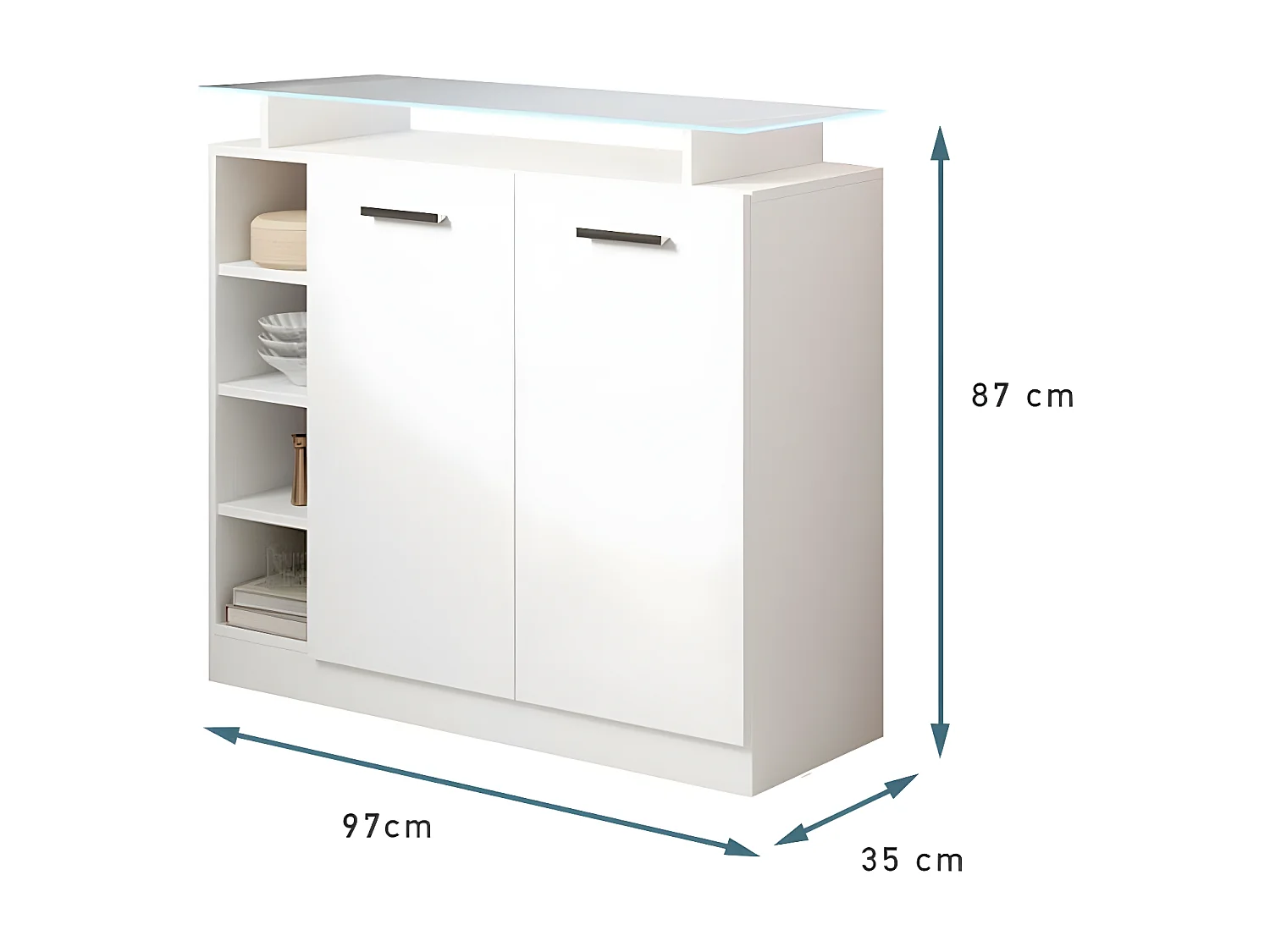 Meuble d'entrée pour Hall d'entrée Couloir en Blanc avec LED 97x35x87cm Paola 2P