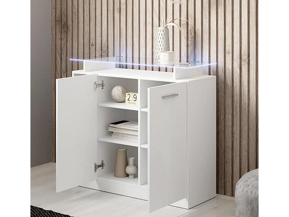 Meuble d'entrée pour Hall d'entrée Couloir en Blanc avec LED 97x35x87cm Paola 2P