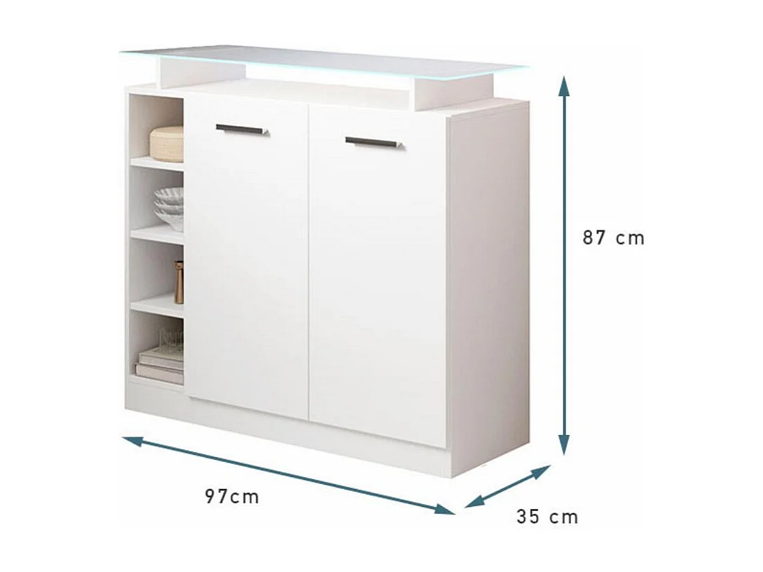 Meuble d'entrée pour Hall d'entrée Couloir en Blanc avec LED 97x35x87cm Paola 2P