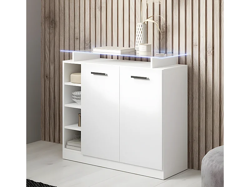 Meuble d'entrée pour Hall d'entrée Couloir en Blanc avec LED 97x35x87cm Paola 2P