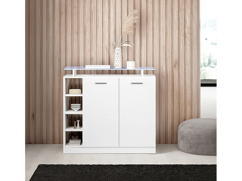 Meuble d'entrée pour Hall d'entrée Couloir en Blanc avec LED 97x35x87cm Paola 2P