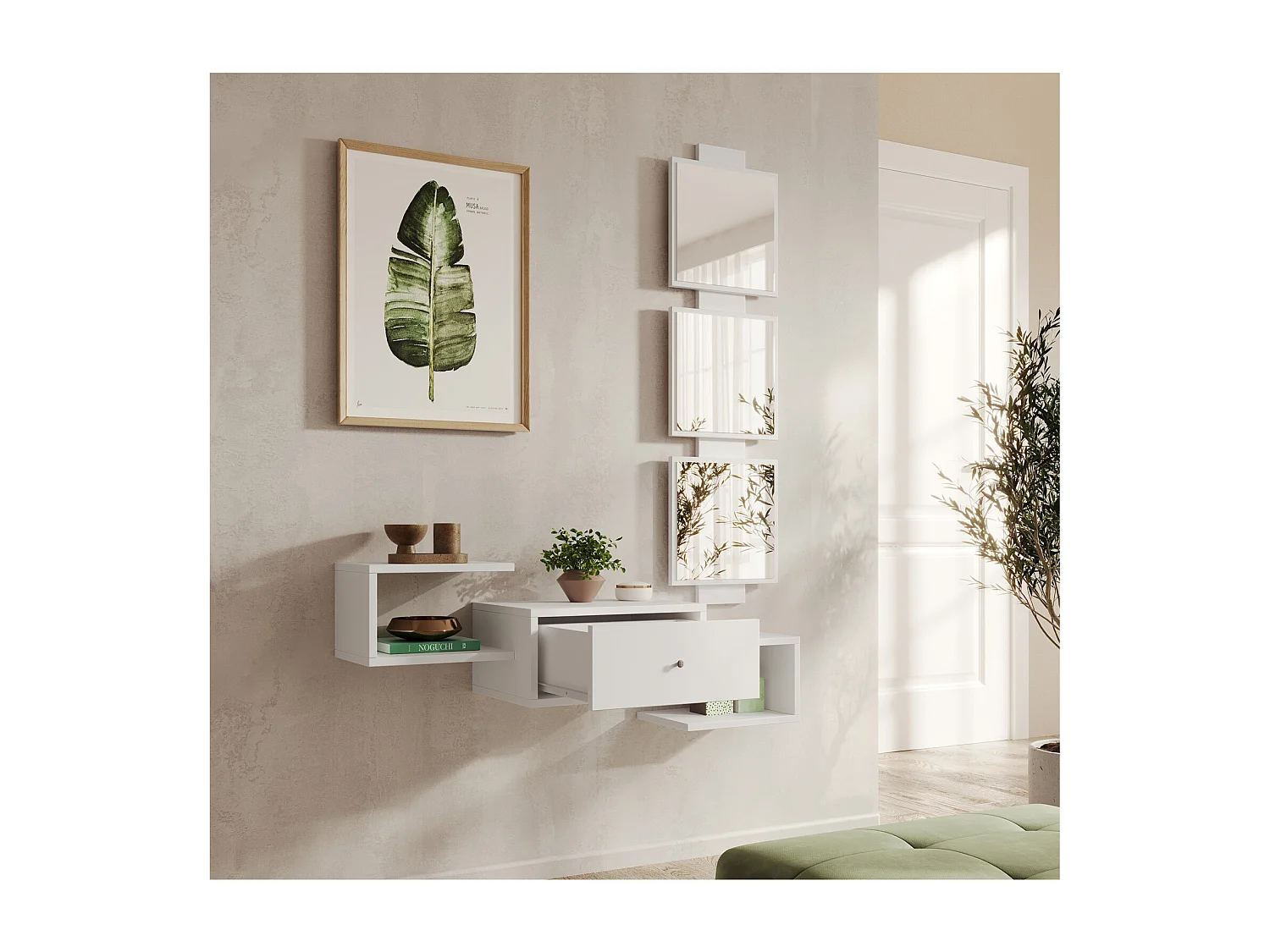 Meuble d'entrée pour Hall d'entrée Couloir en Blanc 99,5x22x145cm Neo