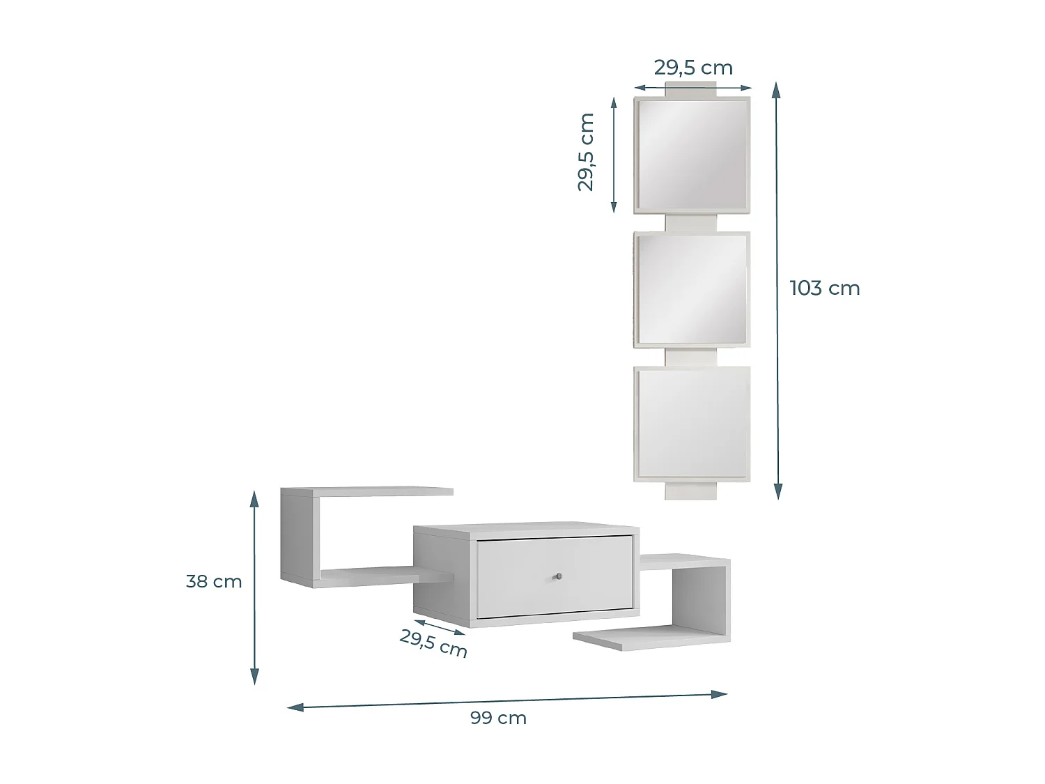 Meuble d'entrée pour Hall d'entrée Couloir en Blanc 99,5x22x145cm Neo