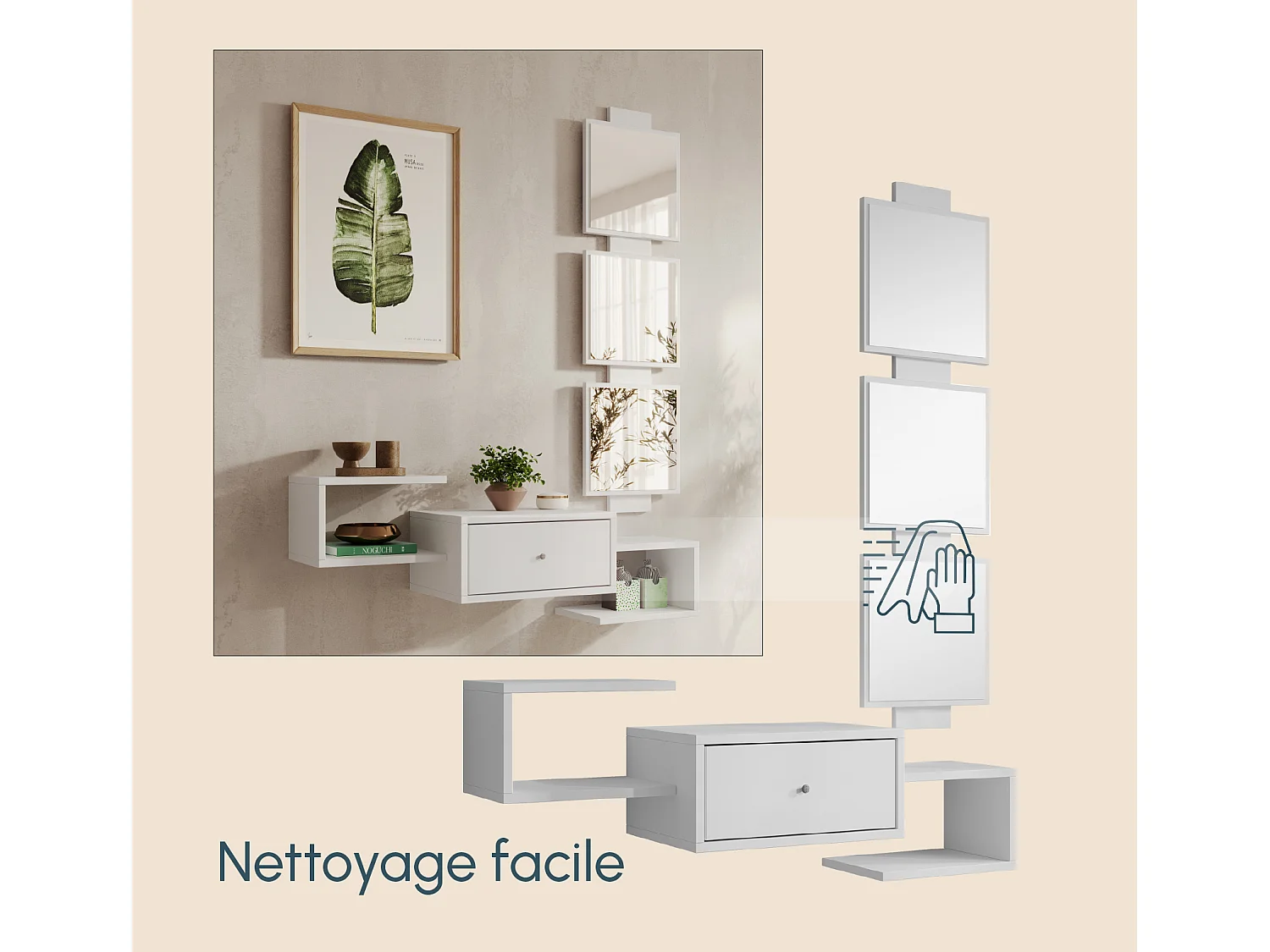 Meuble d'entrée pour Hall d'entrée Couloir en Blanc 99,5x22x145cm Neo