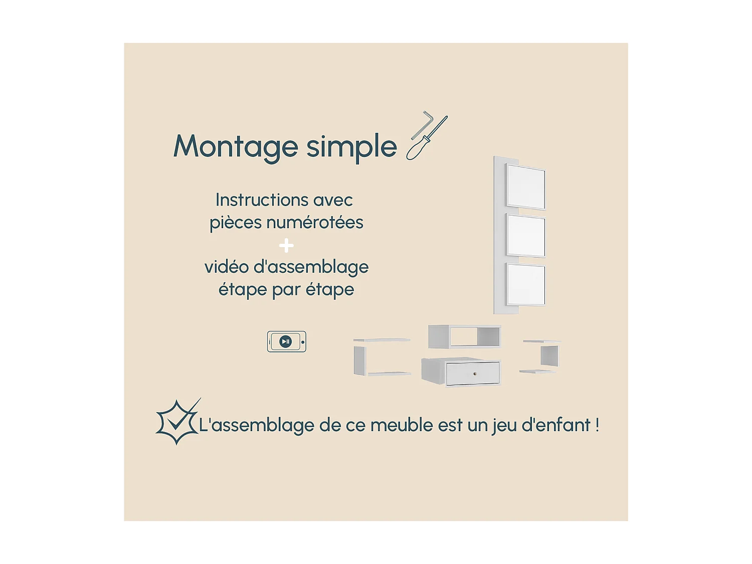 Meuble d'entrée pour Hall d'entrée Couloir en Blanc 99,5x22x145cm Neo