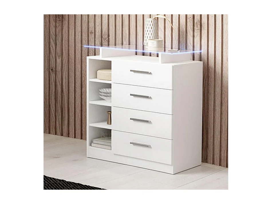 Meuble d'entrée pour Hall d'entrée Couloir en Blanc avec LED 80x35x88cm Paola 4C