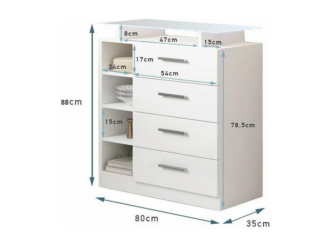 Recibidor para Entrada Pasillo en Blanco con LED 80x35x88cm Paola 4C