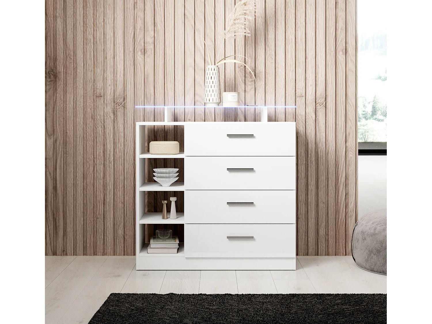 Meuble d'entrée pour Hall d'entrée Couloir en Blanc avec LED 80x35x88cm Paola 4C