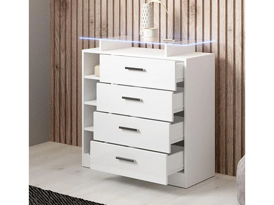 Meuble d'entrée pour Hall d'entrée Couloir en Blanc avec LED 80x35x88cm Paola 4C