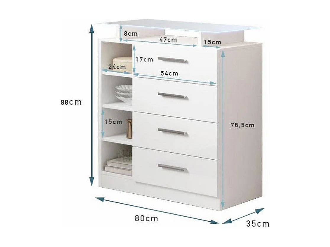 Meuble d'entrée pour Hall d'entrée Couloir en Blanc avec LED 80x35x88cm Paola 4C