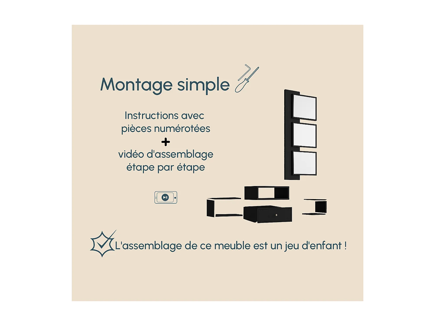 Recibidor para Entrada Pasillo en Negro 99,5x22x145cm Neo