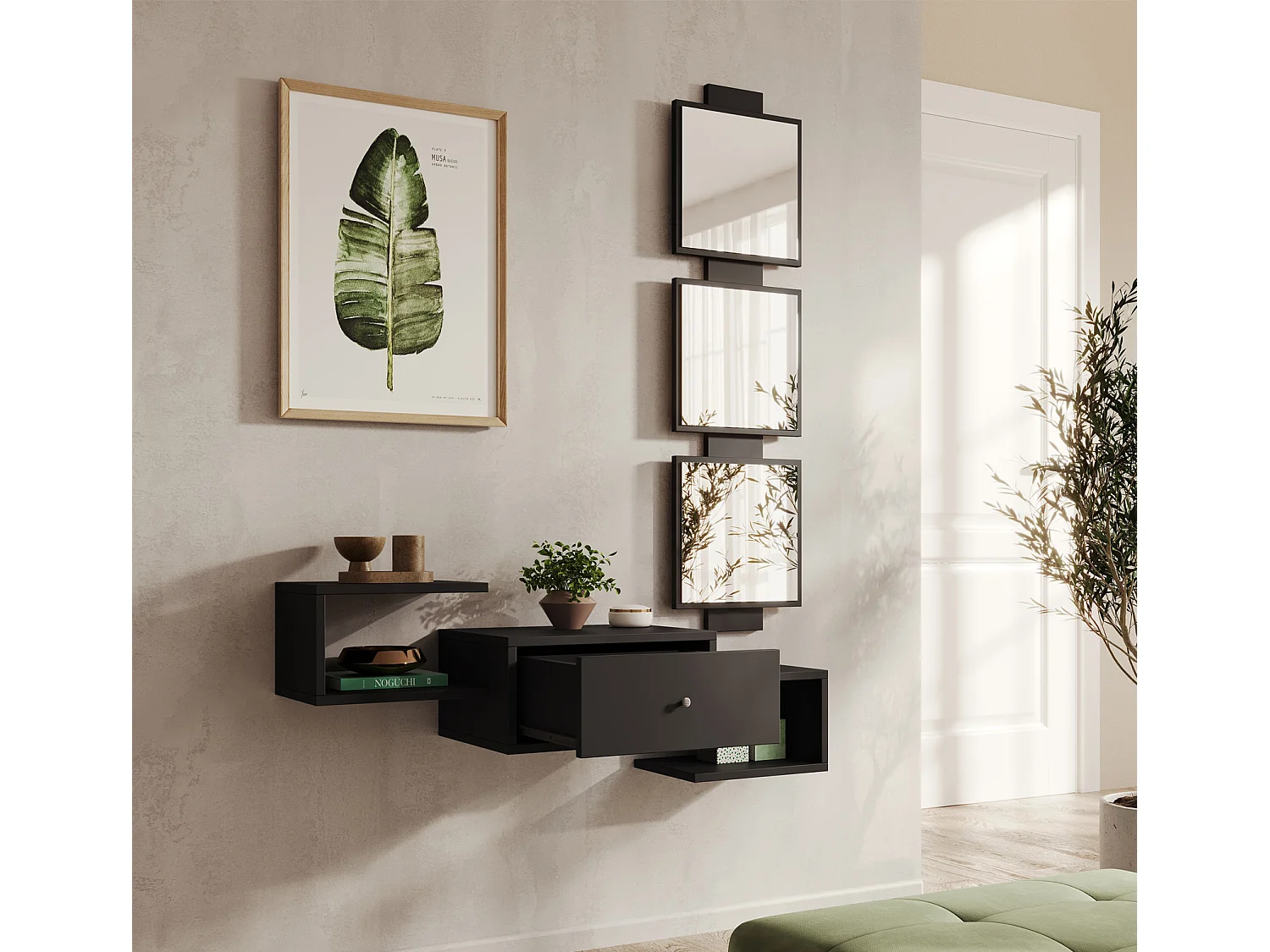 Meuble d'entrée pour Hall d'entrée Couloir en Noir 99,5x22x145cm Neo