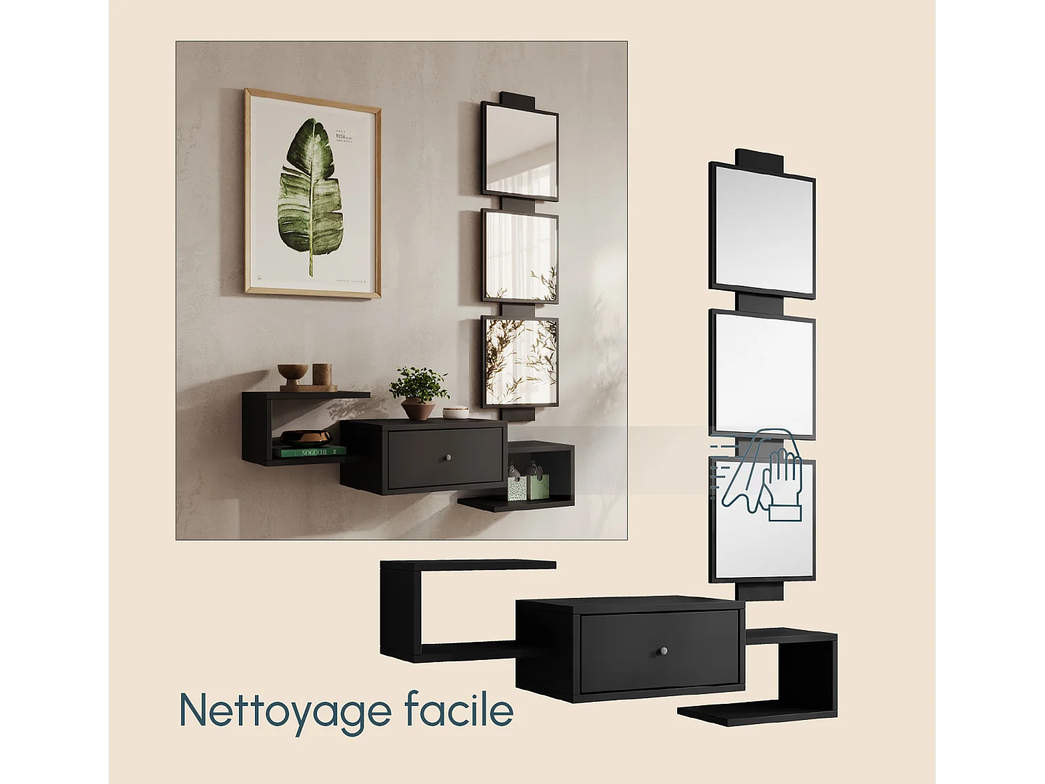 Meuble d'entrée pour Hall d'entrée Couloir en Noir 99,5x22x145cm Neo