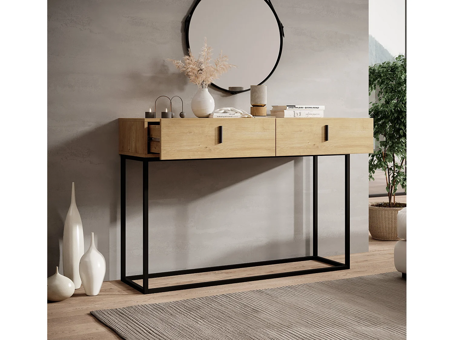 Meuble d'entrée pour Hall d'entrée Couloir en Safir 120x36,8x83,6cm Aron