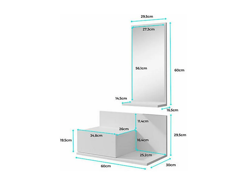 Meuble d'entrée pour Hall d'entrée Couloir en Blanc 60x30x85,5cm Isabela
