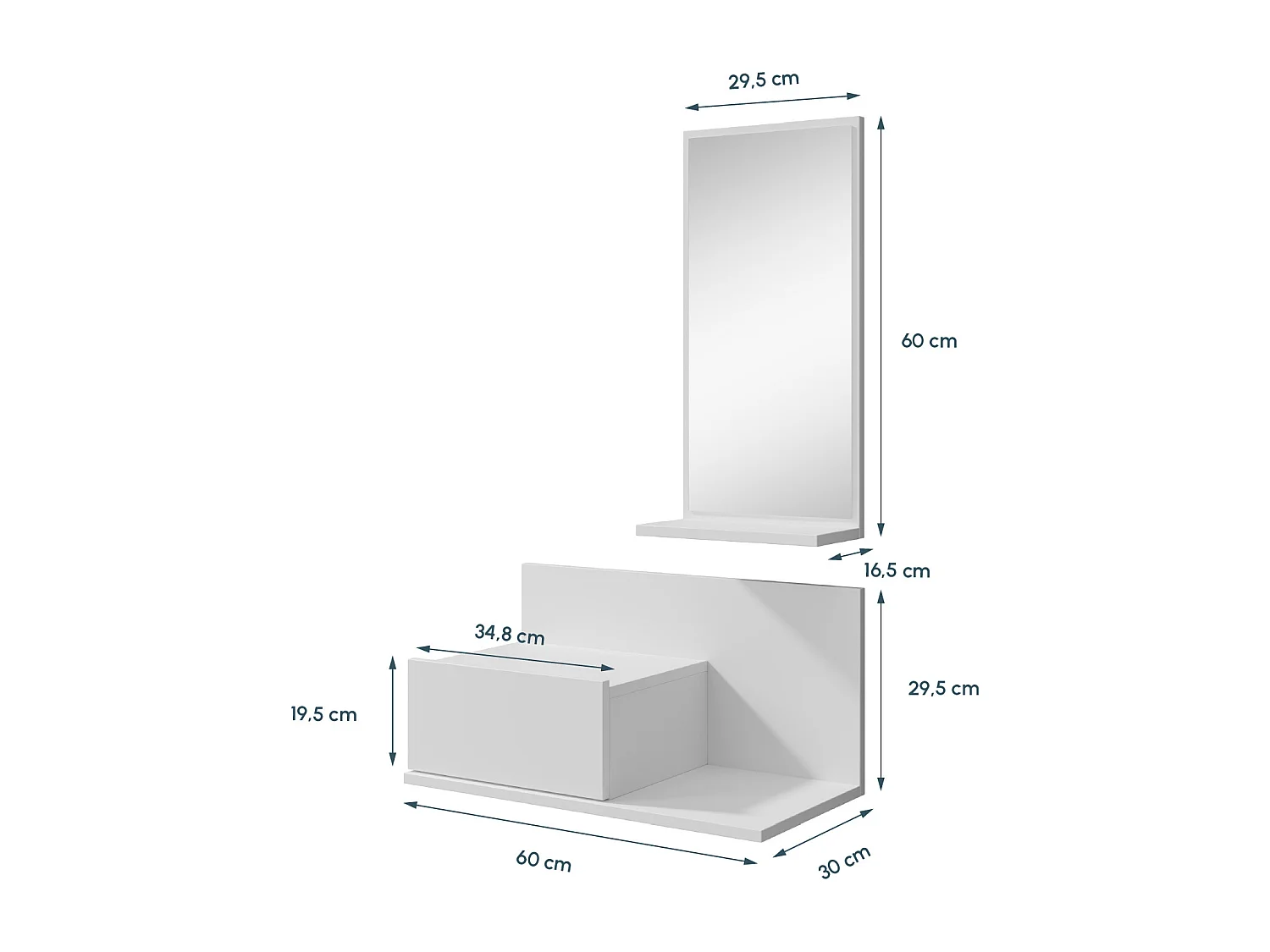 Meuble d'entrée pour Hall d'entrée Couloir en Blanc 60x30x85,5cm Isabela
