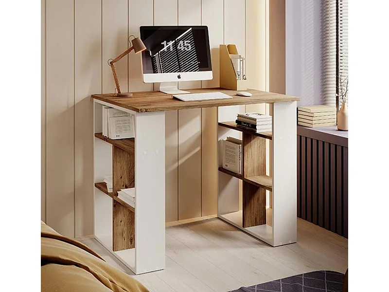 Escritorio para Dormitorio Oficina en Blanco y Pino Atlantico 90x60x74cm Urban