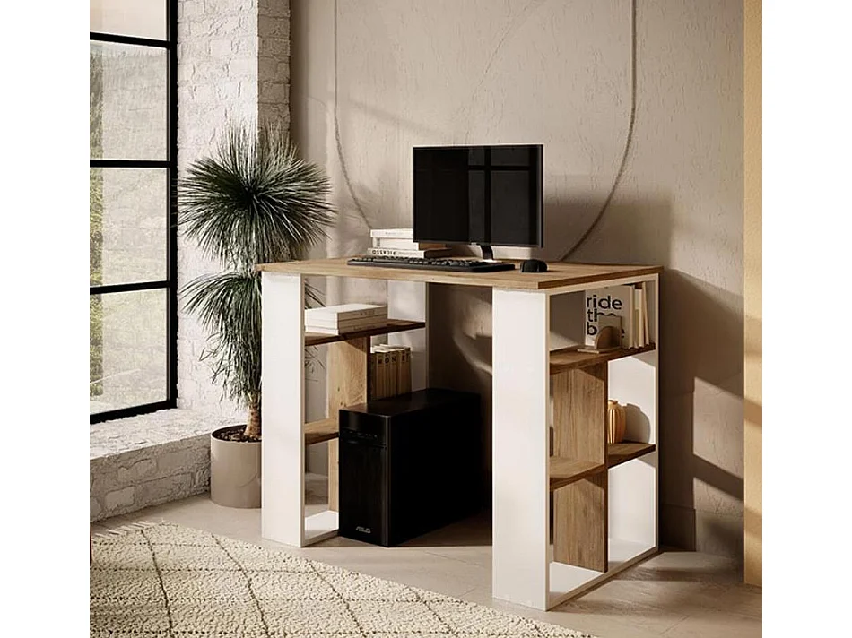 Escritorio para Dormitorio Oficina en Blanco y Pino Atlantico 90x60x74cm Urban