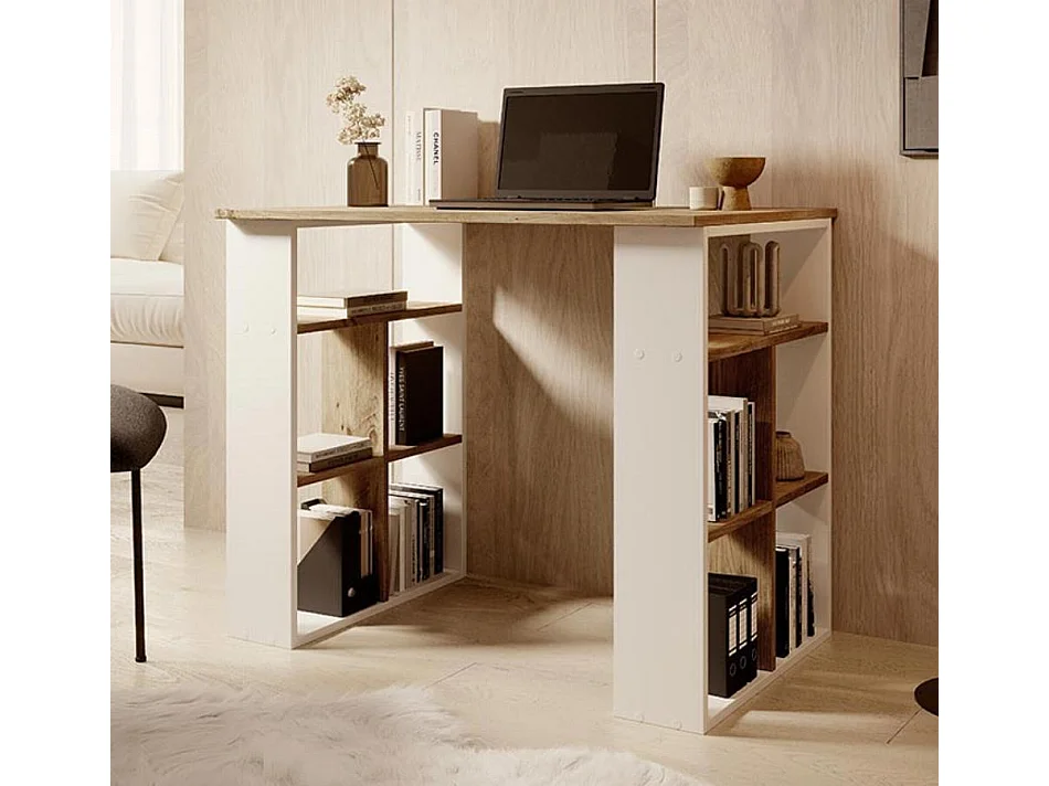 Escritorio para Dormitorio Oficina en Blanco y Pino Atlantico 90x60x74cm Urban