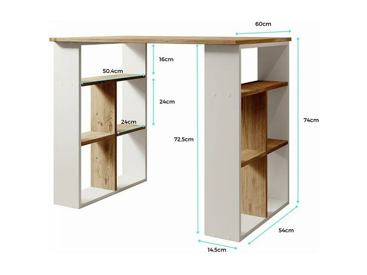 Escritorio para Dormitorio Oficina en Blanco y Pino Atlantico 90x60x74cm Urban