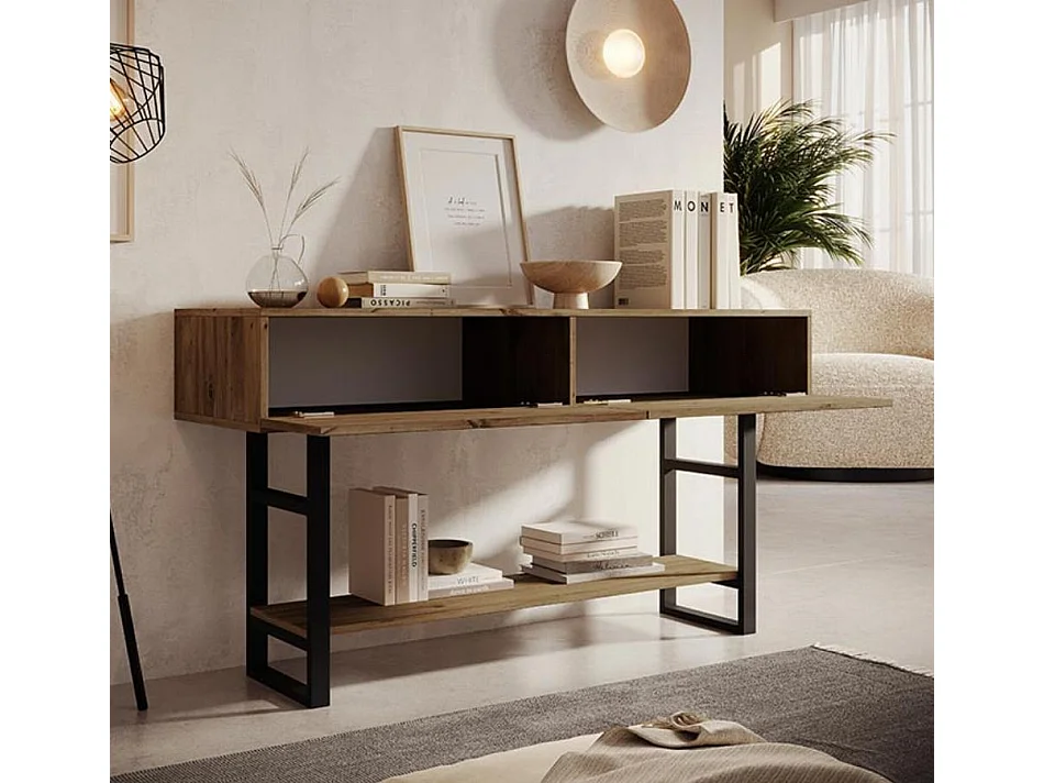 Recibidor para Entrada Pasillo en Pino Atlantico y Acero 138,8x43x75,7cm Factory R1