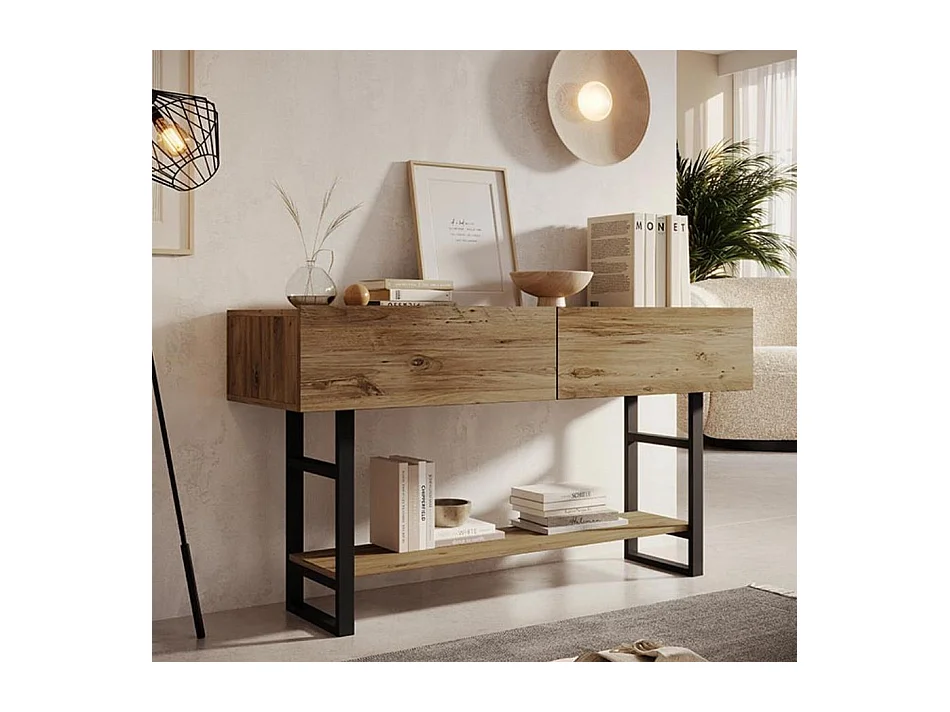 Meuble d'entrée en Pin Atlantique et Acier 138,8x43x75,7cm Factory R1
