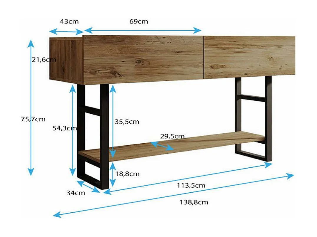 Recibidor para Entrada Pasillo en Pino Atlantico y Acero 138,8x43x75,7cm Factory R1