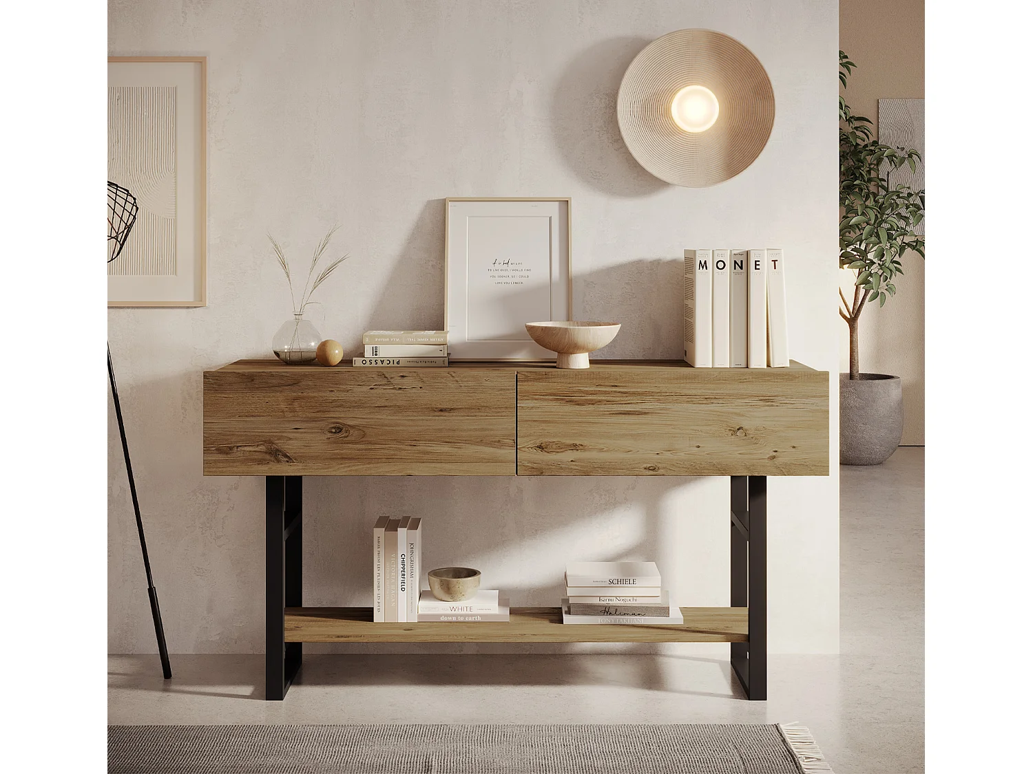 Meuble d'entrée en Pin Atlantique et Acier 138,8x43x75,7cm Factory R1