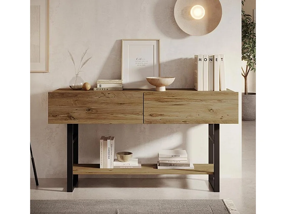 Meuble d'entrée en Pin Atlantique et Acier 138,8x43x75,7cm Factory R1