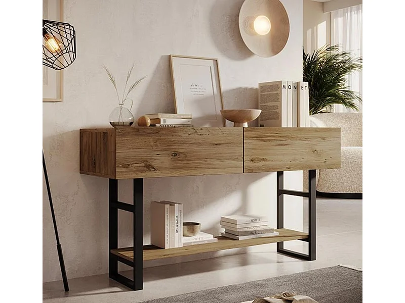 Meuble d'entrée en Pin Atlantique et Acier 138,8x43x75,7cm Factory R1