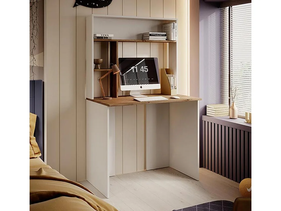 Bureau pour Chambre Bureau en Blanc et Pin Atlantique 90x51,6x149cm Pixel