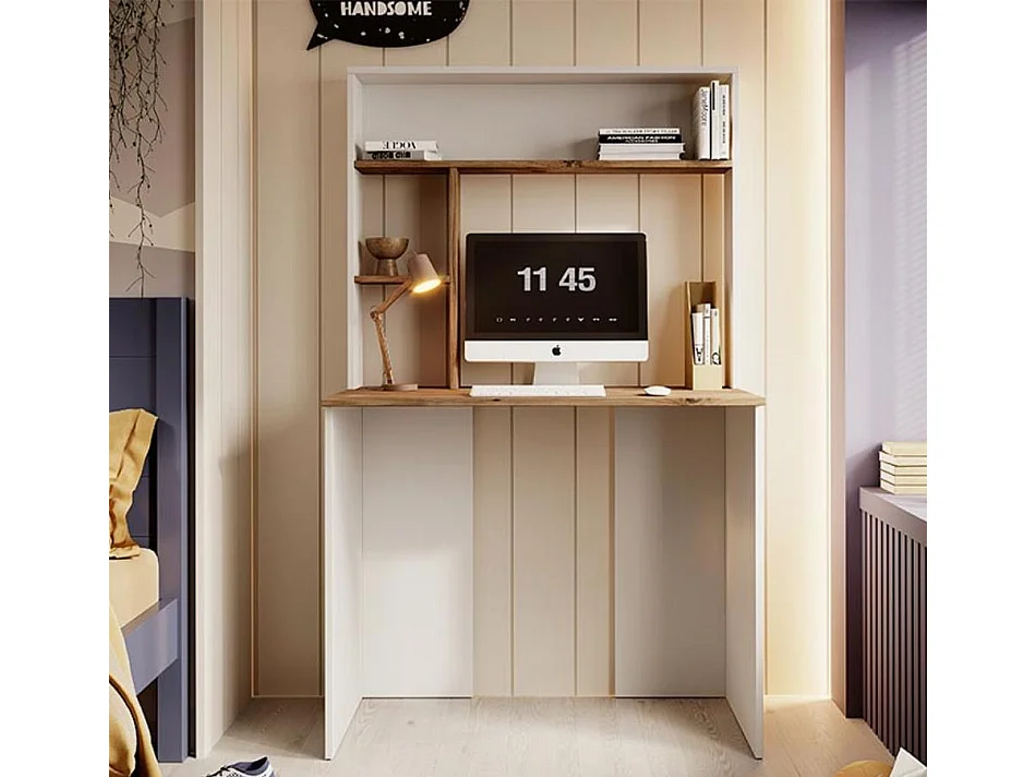 Bureau pour Chambre Bureau en Blanc et Pin Atlantique 90x51,6x149cm Pixel