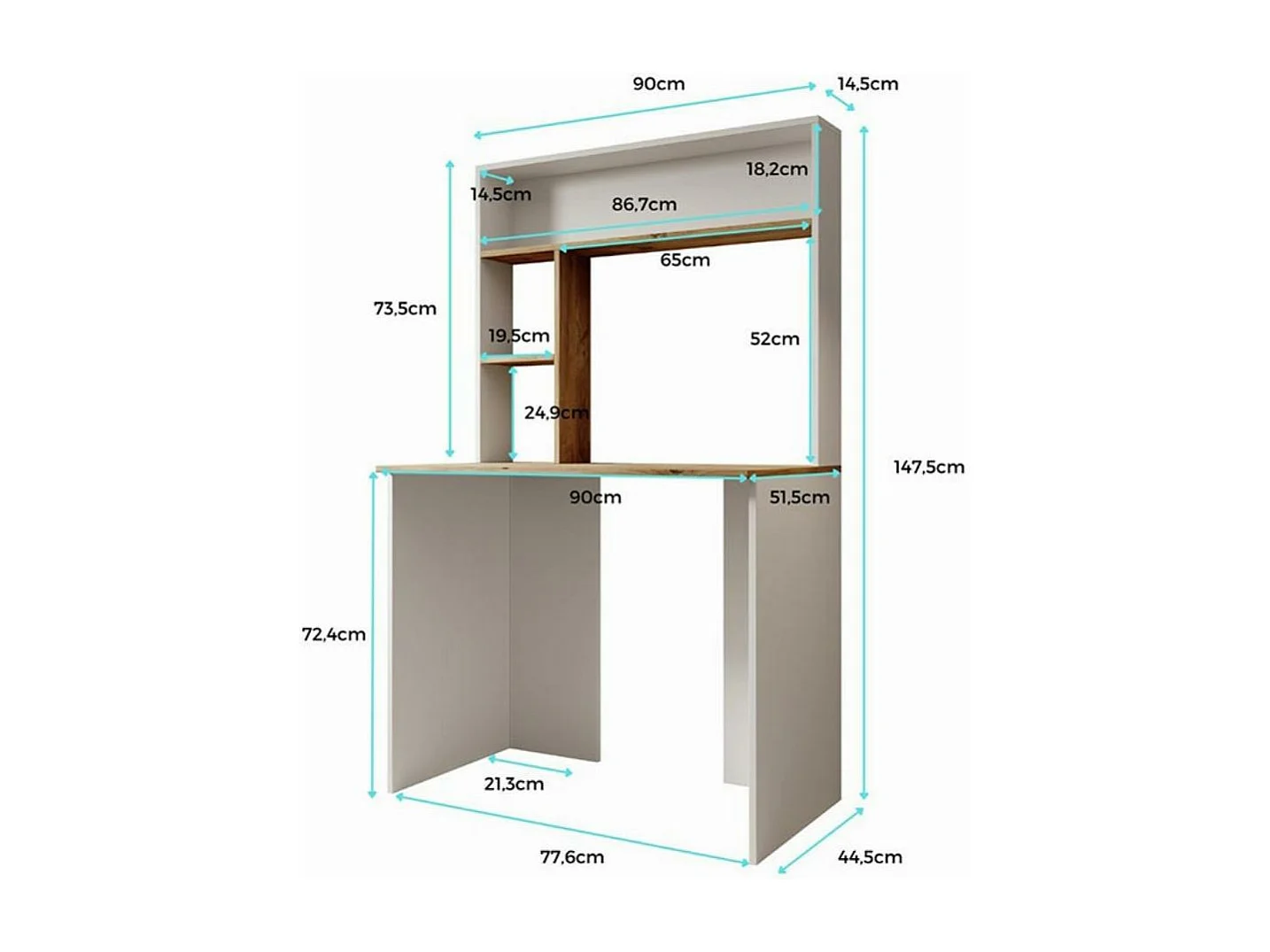 Bureau pour Chambre Bureau en Blanc et Pin Atlantique 90x51,6x149cm Pixel
